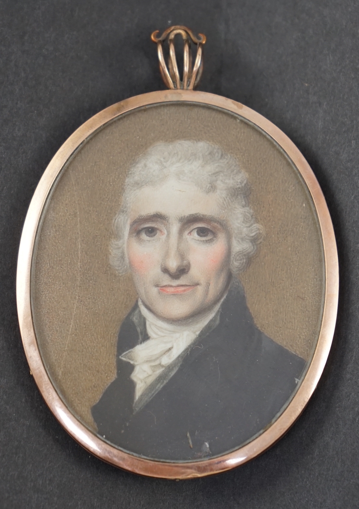 Attributed to John Barry (fl.1784-1817), Portrait miniature of a gentleman, watercolour on ivory, 6.4 x 5cm. CITES Submission reference ETB1JUVT